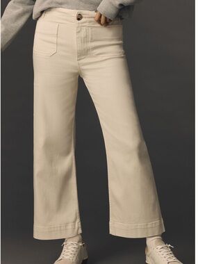 Anthropologie Colette Jeans Maeve Cropped Wide Leg High Rise New Ivory Cream 27